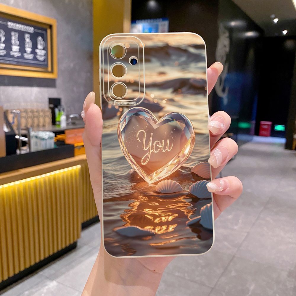 For Samsung Galaxy A16 A06 A15 A05 A25 A35 A55 A14 A24 A34 A54 A33 A53 A73 A32 A52S A72 Love Heart Crystal Shell  Full Protective Case Anti Drop Cover