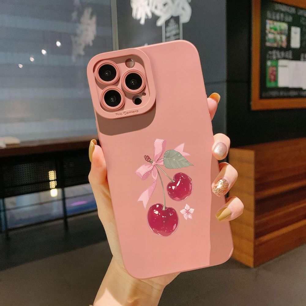 For iPhone 16 Pro Max 14 Plus 13 Pro Max 12 11 XR 8 7 SE 2022 XS Max Love Shape Cherry Full Protective Case Anti Drop Cover