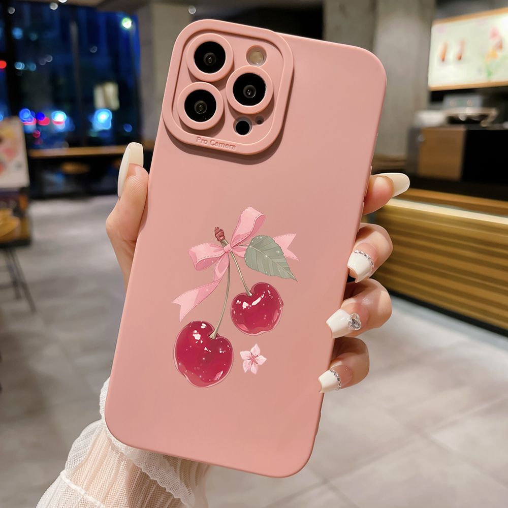 For iPhone 16 Pro Max 14 Plus 13 Pro Max 12 11 XR 8 7 SE 2022 XS Max Love Shape Cherry Full Protective Case Anti Drop Cover