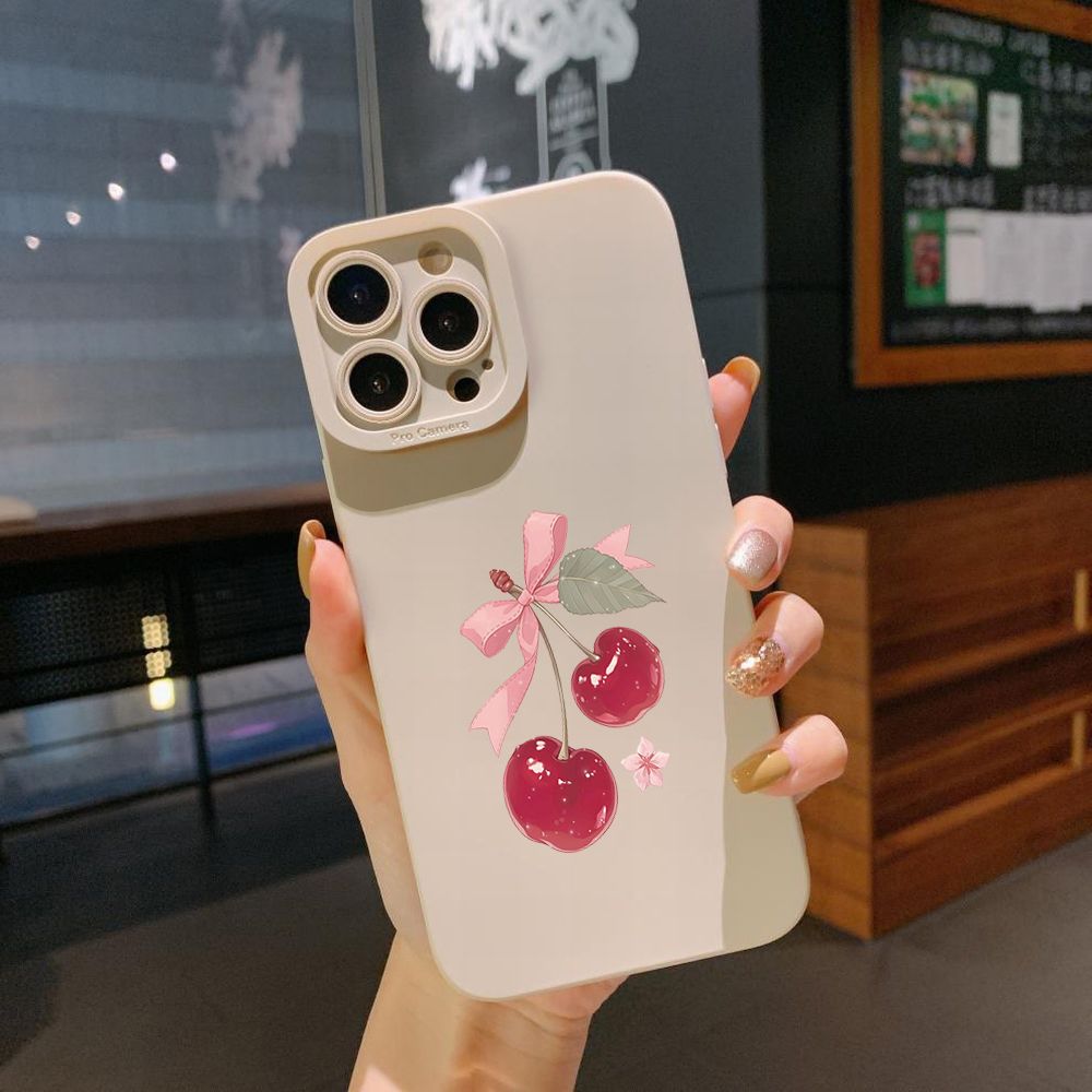 For iPhone 16 Pro Max 14 Plus 13 Pro Max 12 11 XR 8 7 SE 2022 XS Max Love Shape Cherry Full Protective Case Anti Drop Cover
