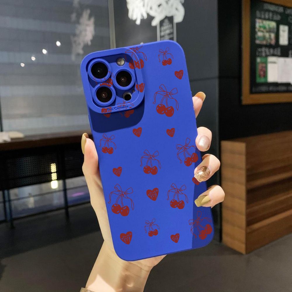 For iPhone 16 Pro Max 14 Plus 13 Pro Max 12 11 XR 8 7 SE 2022 XS Max Love Shape Cherry Full Protective Case Anti Drop Cover