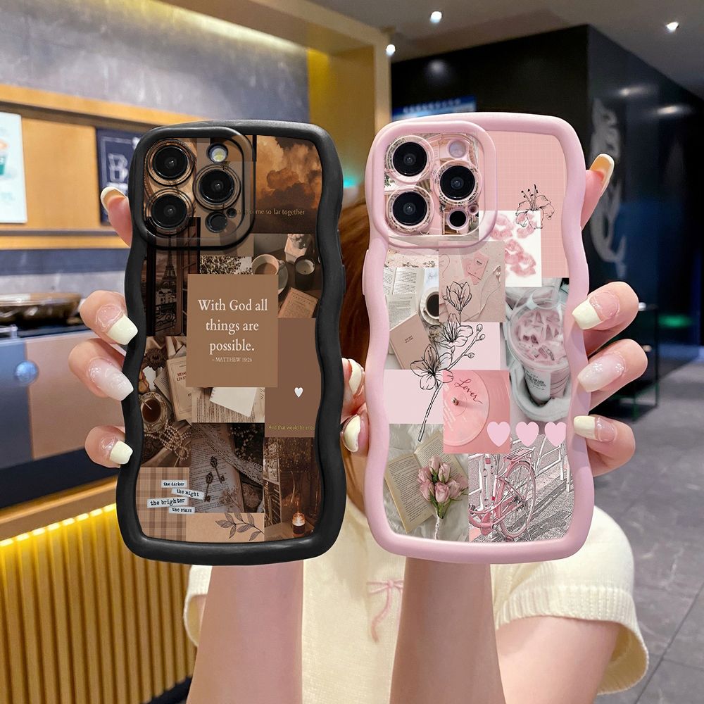 For iPhone 16 Pro Max 15 14 Plus 13 12 11 Pro Max With God all things are Possible Wave Frame Phone Case Anti Drop Cover
