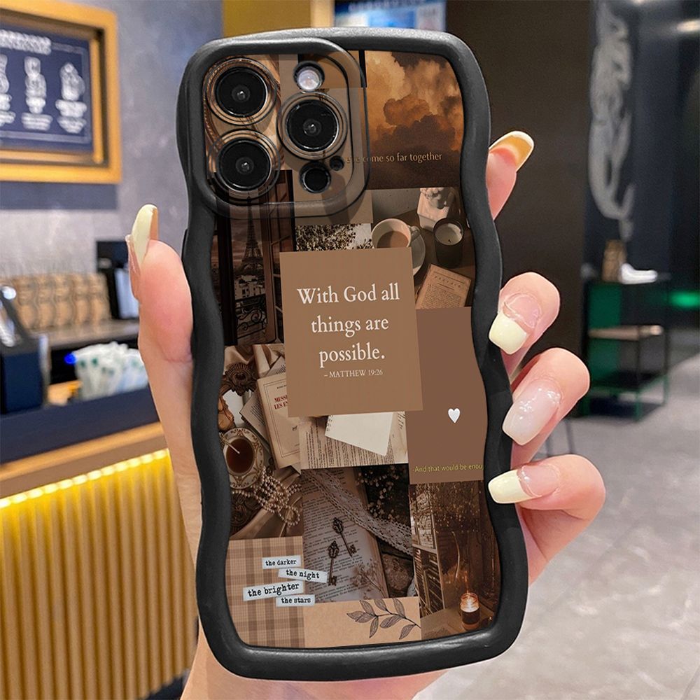 For iPhone 16 Pro Max 15 14 Plus 13 12 11 Pro Max With God all things are Possible Wave Frame Phone Case Anti Drop Cover