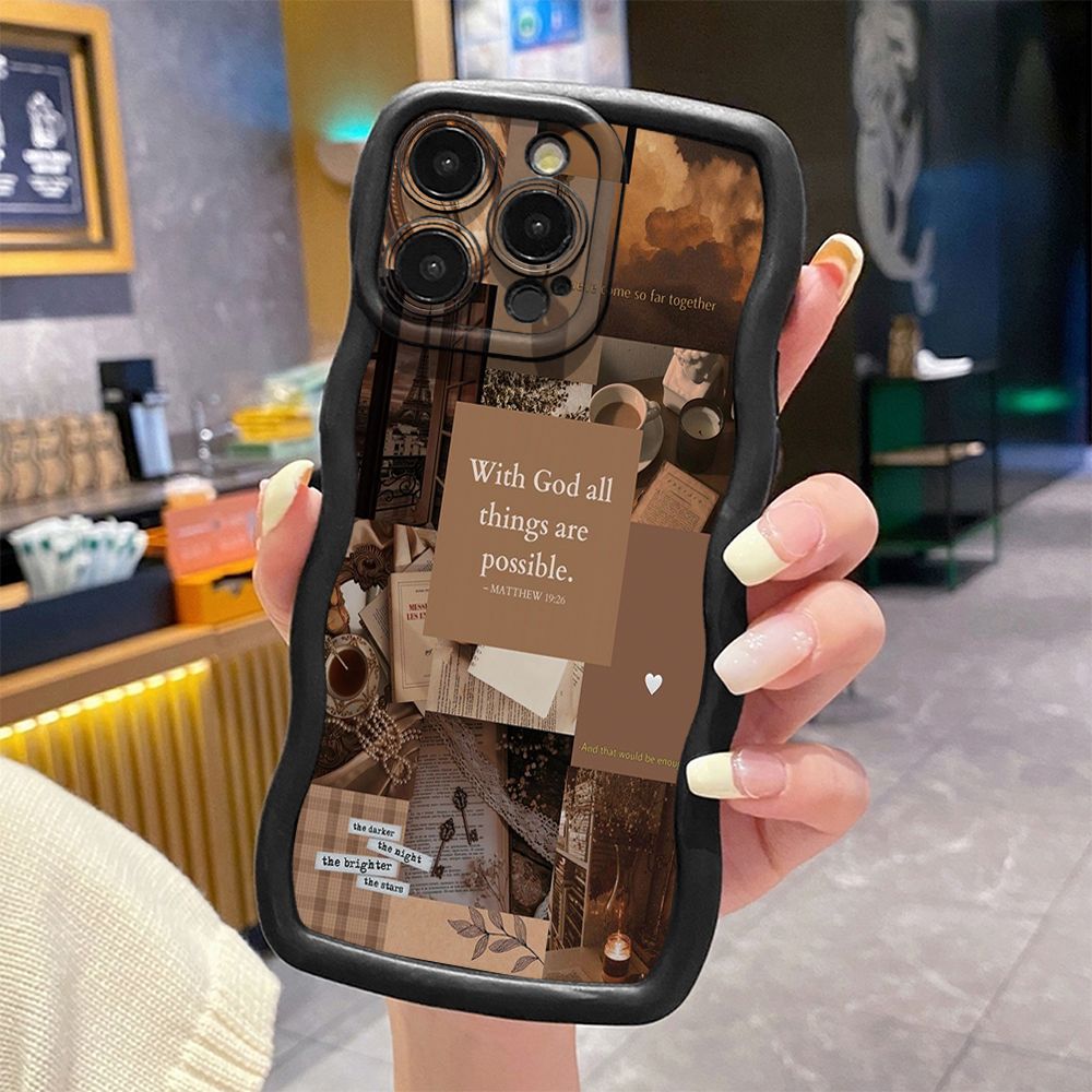 For iPhone 16 Pro Max 15 14 Plus 13 12 11 Pro Max With God all things are Possible Wave Frame Phone Case Anti Drop Cover
