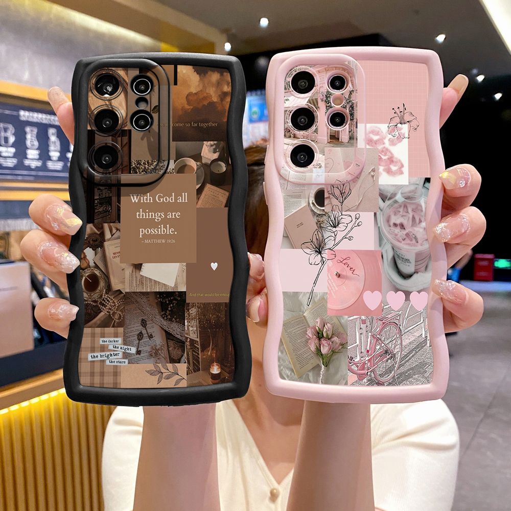 For Samsung Galaxy S24 S23 Ultra S22 Plus S21 FE S20 With God all things are Possible Wave Frame Phone Case Anti Drop Cover