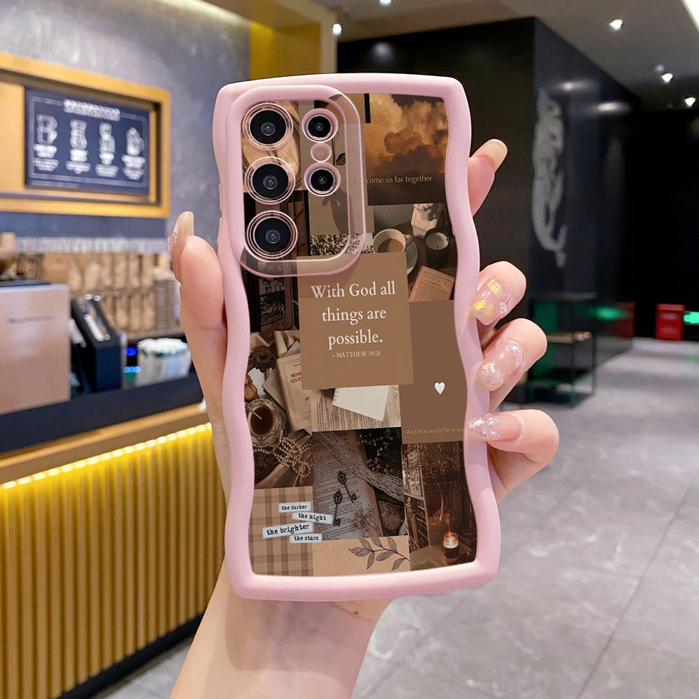 For Samsung Galaxy S24 S23 Ultra S22 Plus S21 FE S20 With God all things are Possible Wave Frame Phone Case Anti Drop Cover