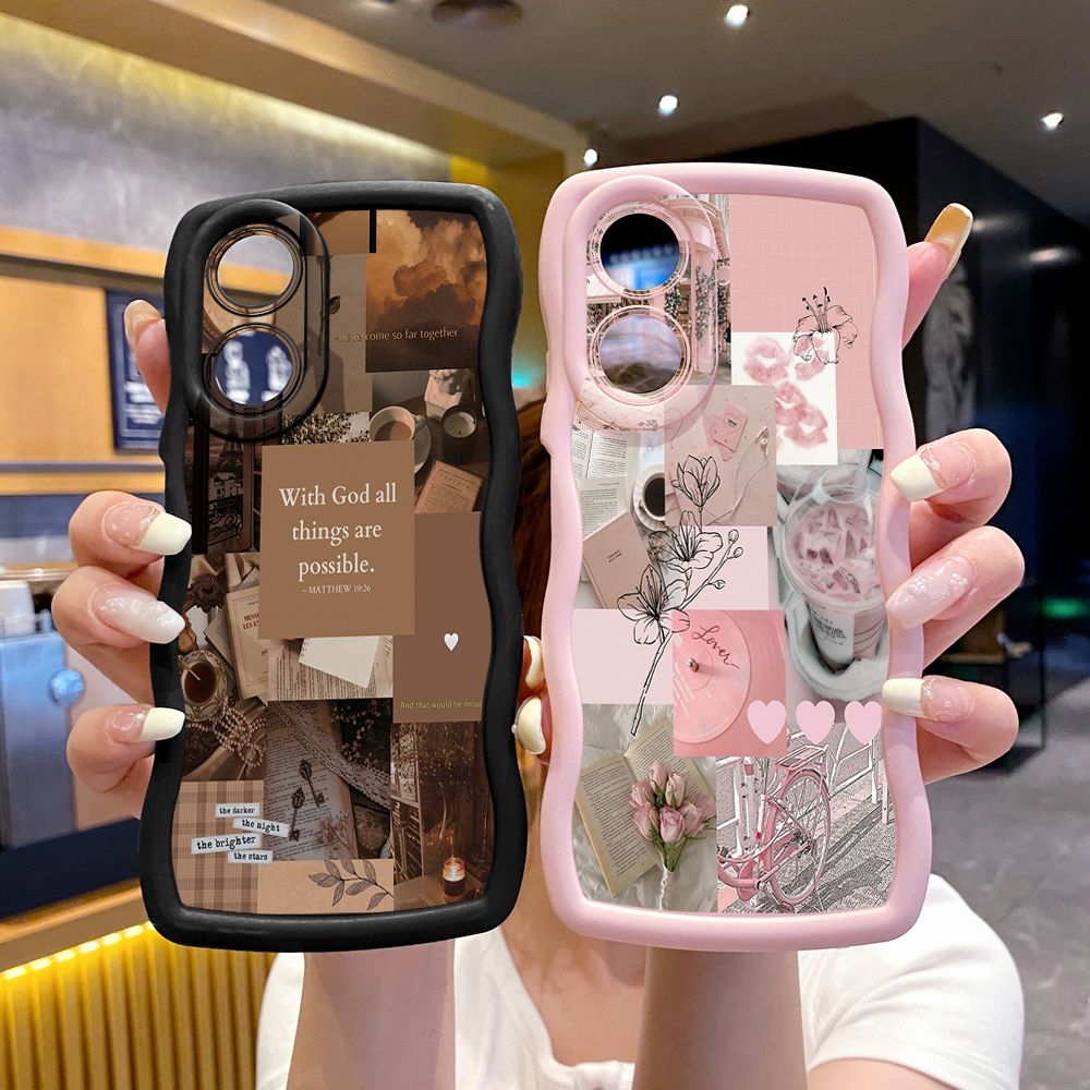 For OPPO A60 A18 A38 A17 A16 A57 A77 A59 A98 A78 A58 5G With God all things are Possible Wave Frame Phone Case Anti Drop Cover