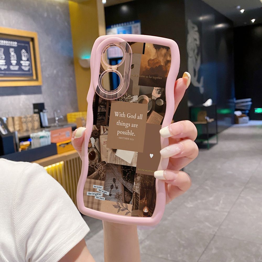 For OPPO A60 A18 A38 A17 A16 A57 A77 A59 A98 A78 A58 5G With God all things are Possible Wave Frame Phone Case Anti Drop Cover