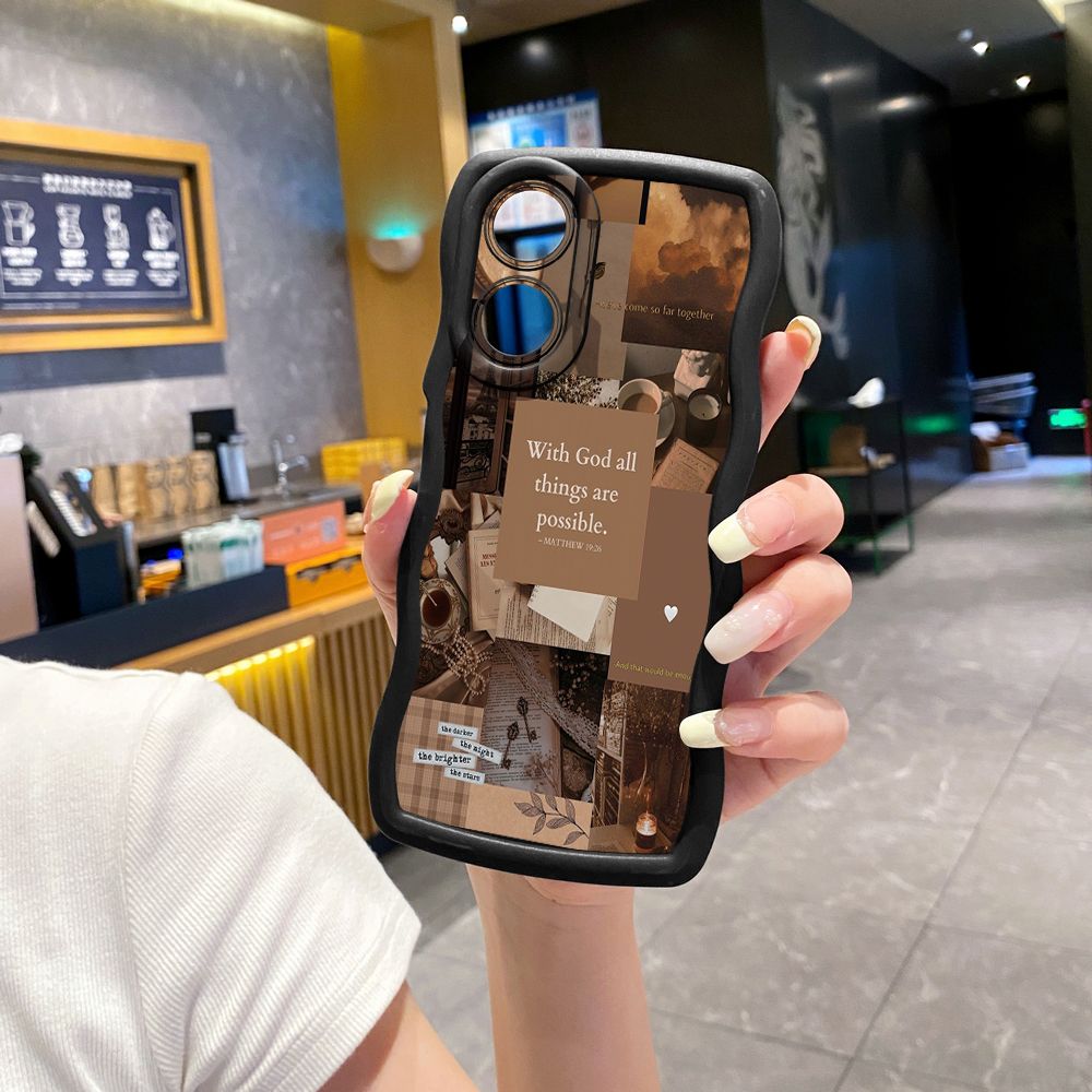 For OPPO A60 A18 A38 A17 A16 A57 A77 A59 A98 A78 A58 5G With God all things are Possible Wave Frame Phone Case Anti Drop Cover