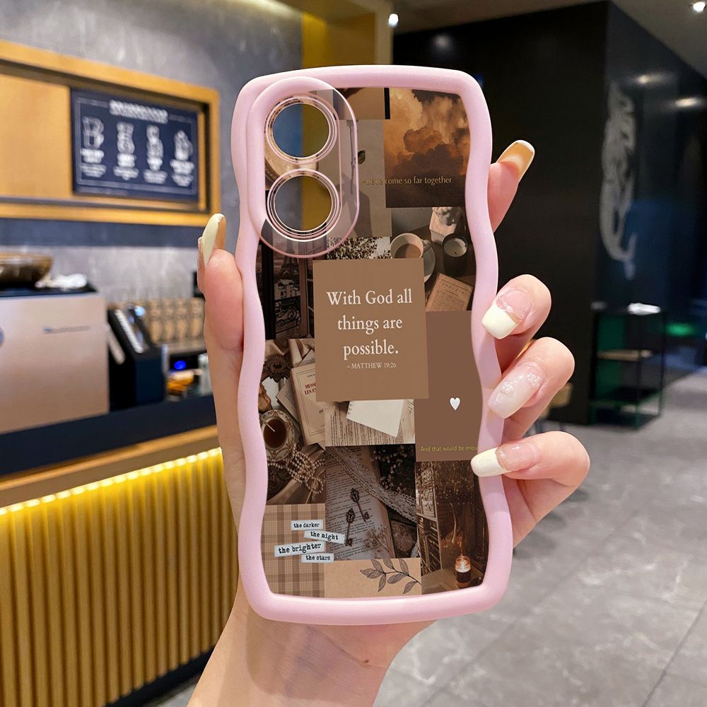 For OPPO A60 A18 A38 A17 A16 A57 A77 A59 A98 A78 A58 5G With God all things are Possible Wave Frame Phone Case Anti Drop Cover