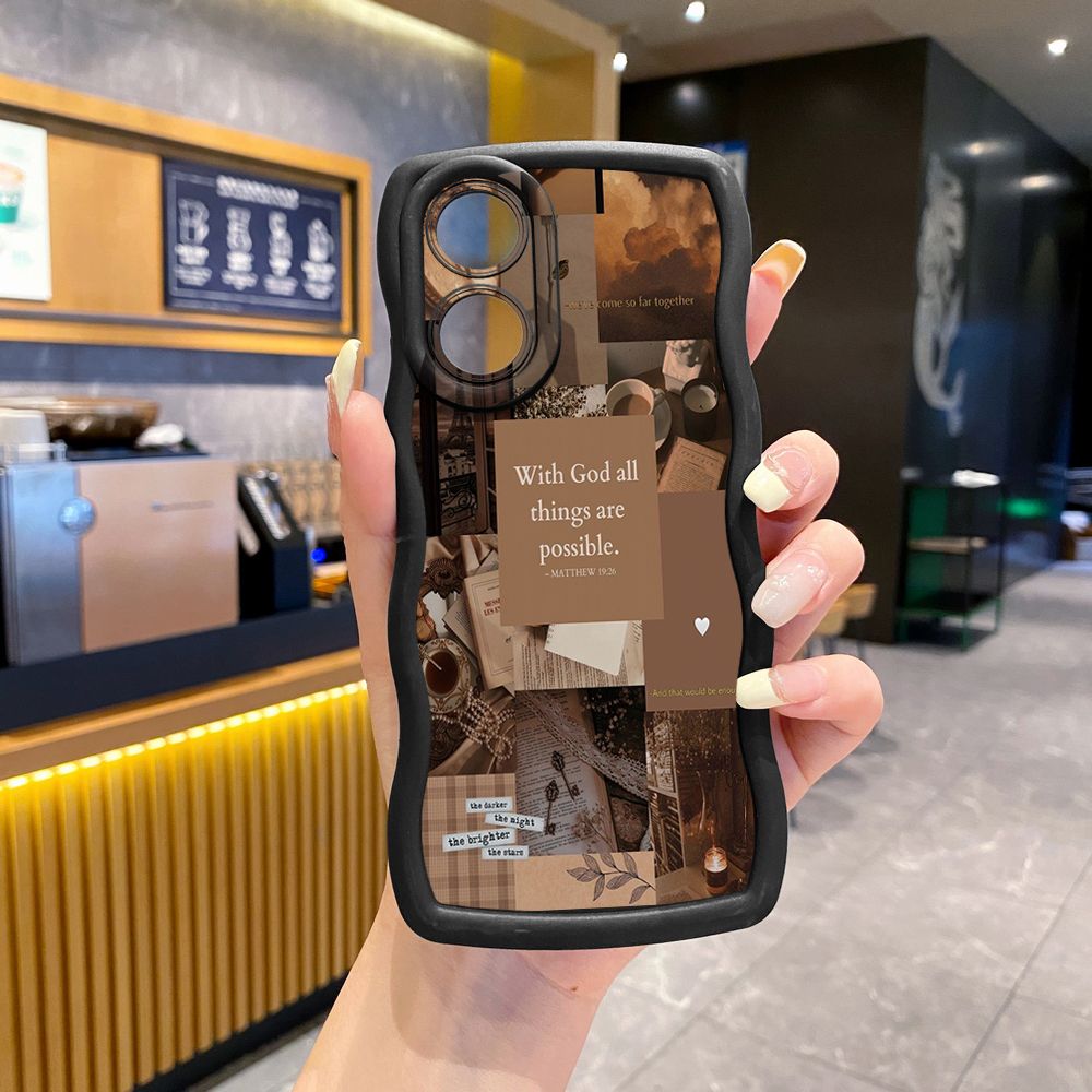 For OPPO A60 A18 A38 A17 A16 A57 A77 A59 A98 A78 A58 5G With God all things are Possible Wave Frame Phone Case Anti Drop Cover