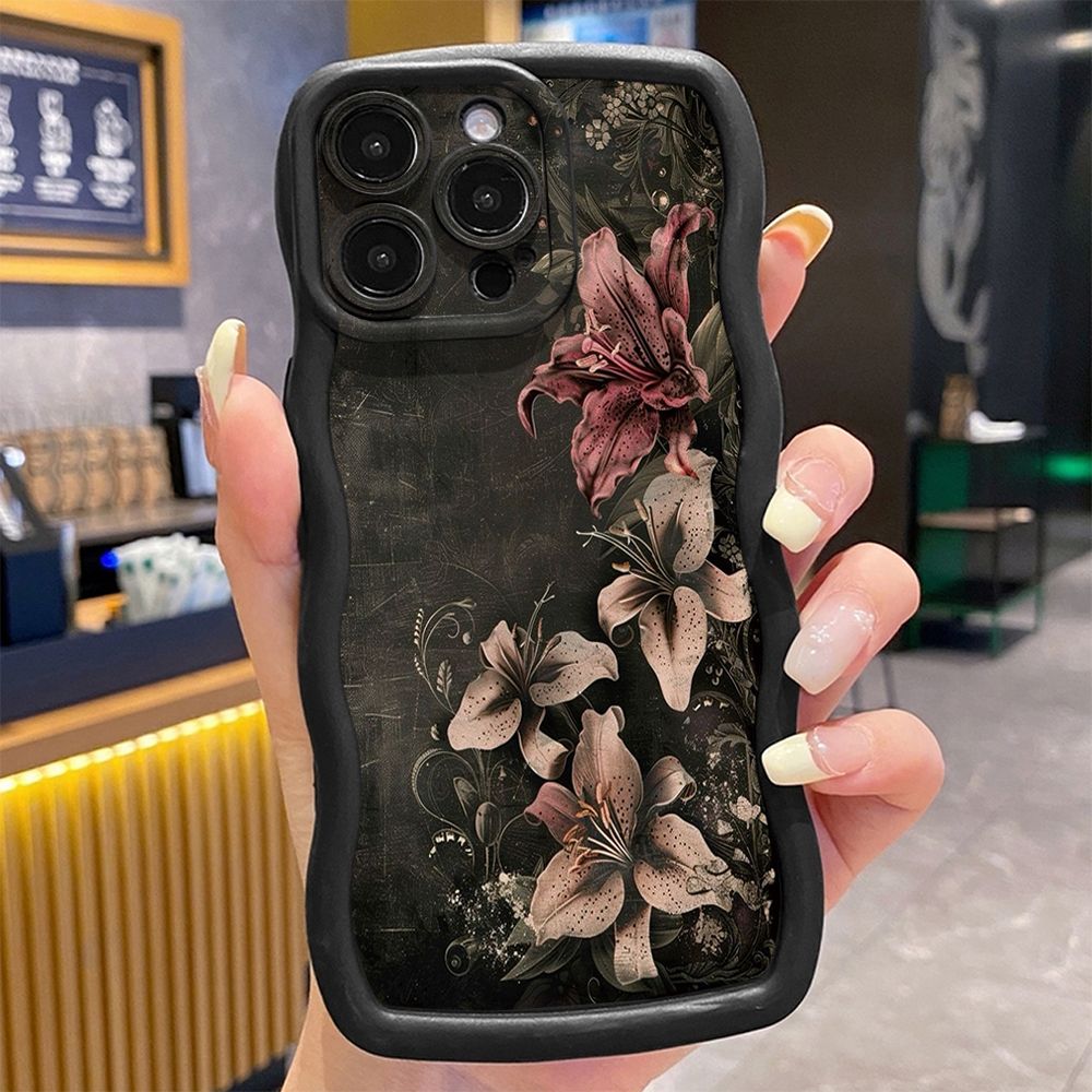 For iPhone 16 Pro Max 15 14 Plus 13 12 11 Pro Max Vintage Flower Retro Wave Frame Phone Case Anti Drop Cover