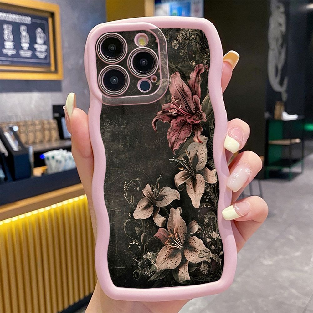 For iPhone 16 Pro Max 15 14 Plus 13 12 11 Pro Max Vintage Flower Retro Wave Frame Phone Case Anti Drop Cover