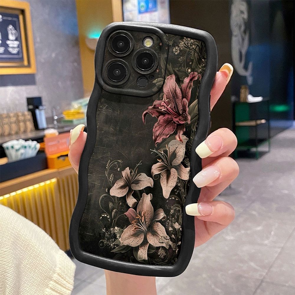 For iPhone 16 Pro Max 15 14 Plus 13 12 11 Pro Max Vintage Flower Retro Wave Frame Phone Case Anti Drop Cover