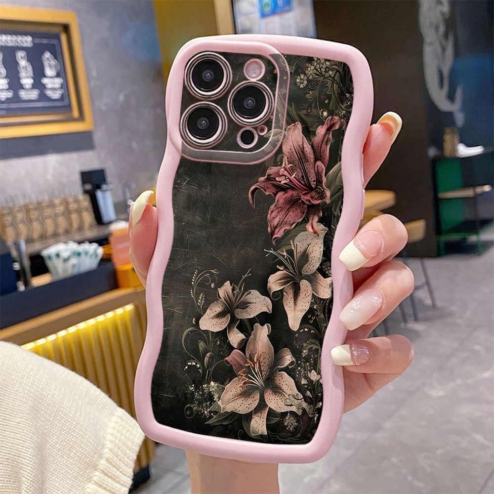 For iPhone 16 Pro Max 15 14 Plus 13 12 11 Pro Max Vintage Flower Retro Wave Frame Phone Case Anti Drop Cover