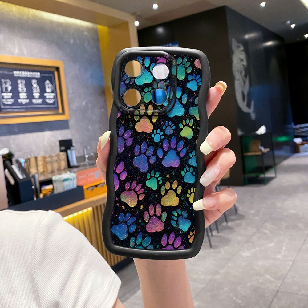 For ITEl A04 A60 A70 P40 S23 Plus Cute Black Cat Foot Print Wave Frame Phone Case Anti Drop Cover