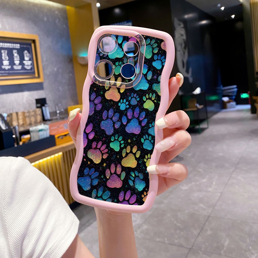 For ITEl A04 A60 A70 P40 S23 Plus Cute Black Cat Foot Print Wave Frame Phone Case Anti Drop Cover