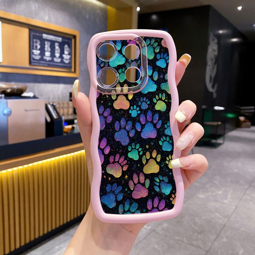 For ITEl A04 A60 A70 P40 S23 Plus Cute Black Cat Foot Print Wave Frame Phone Case Anti Drop Cover