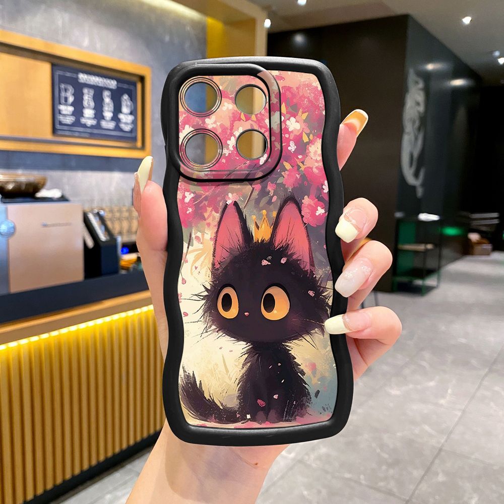 For ITEl A04 A60 A70 P40 S23 Plus Cute Black Cat Foot Print Wave Frame Phone Case Anti Drop Cover