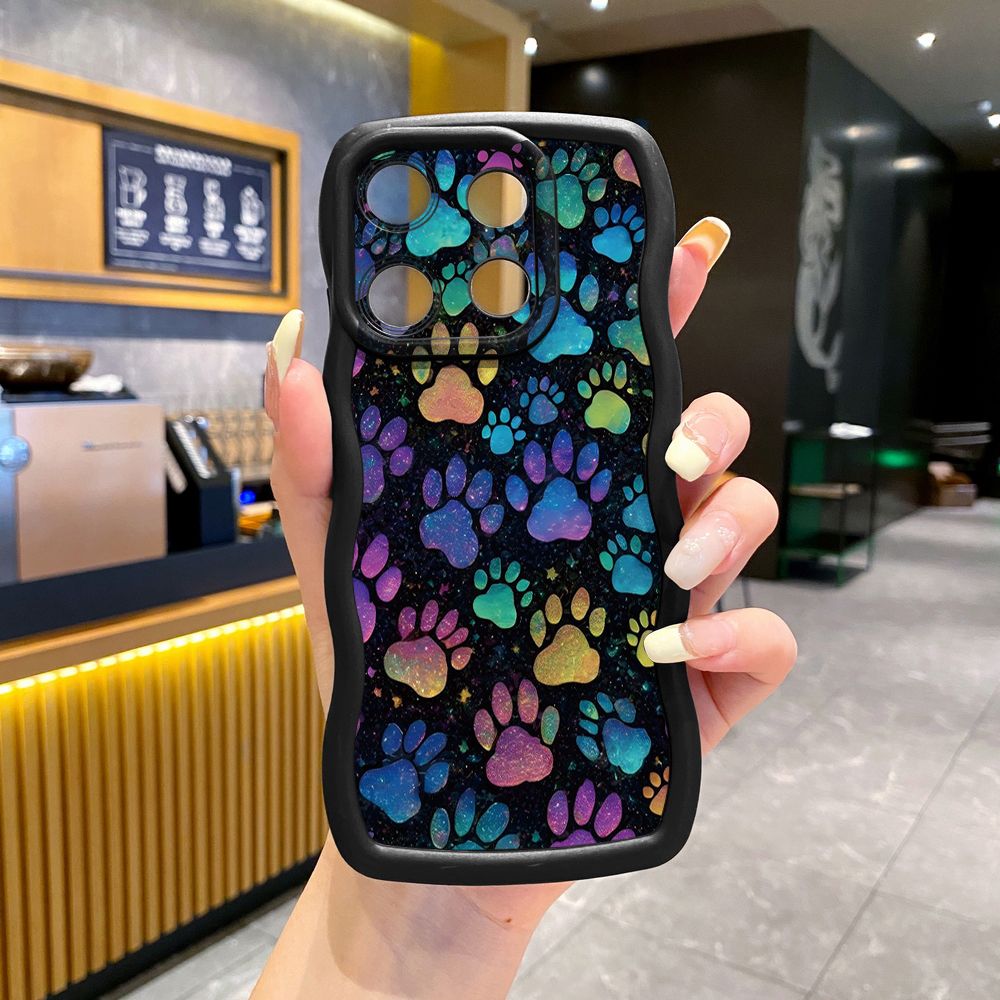 For ITEl A04 A60 A70 P40 S23 Plus Cute Black Cat Foot Print Wave Frame Phone Case Anti Drop Cover