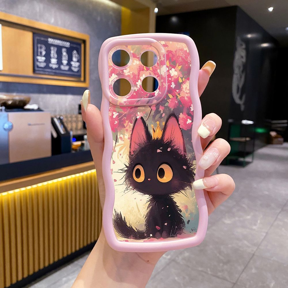 For ITEl A04 A60 A70 P40 S23 Plus Cute Black Cat Foot Print Wave Frame Phone Case Anti Drop Cover