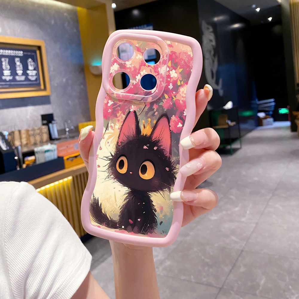 For ITEl A04 A60 A70 P40 S23 Plus Cute Black Cat Foot Print Wave Frame Phone Case Anti Drop Cover