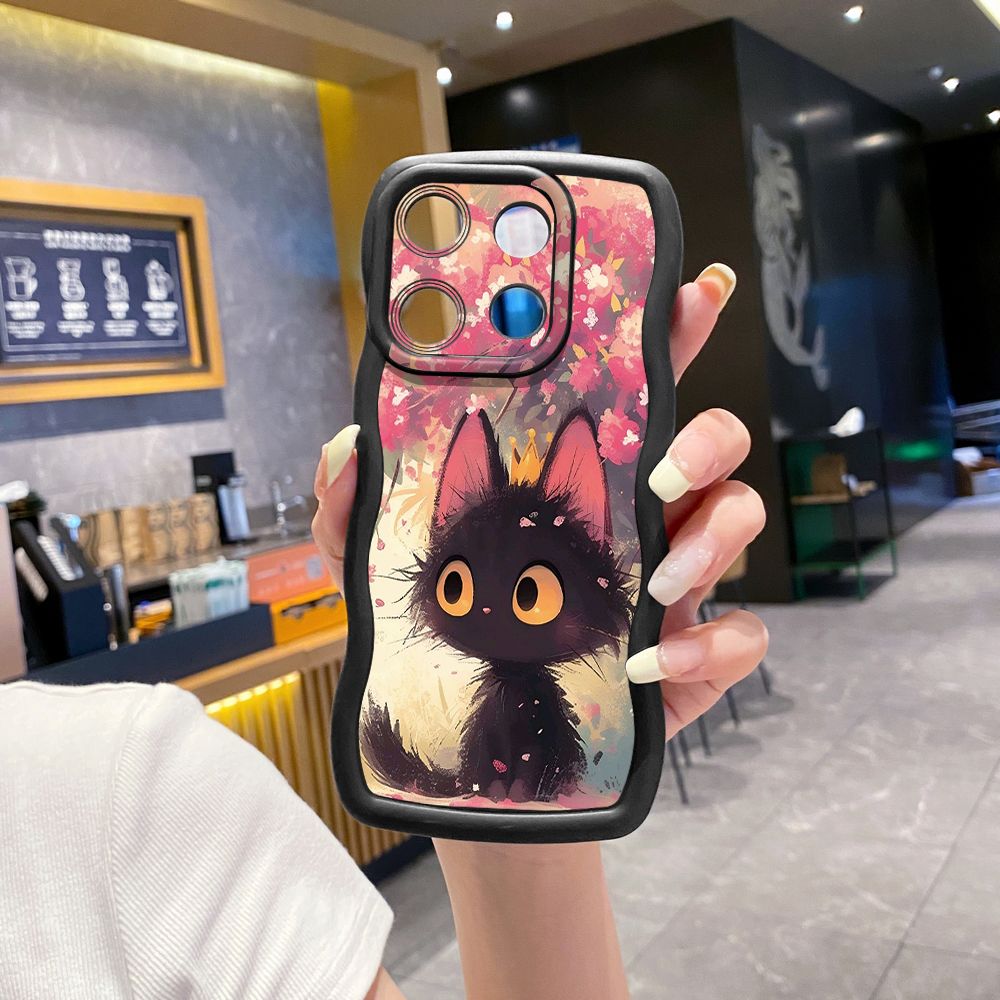 For ITEl A04 A60 A70 P40 S23 Plus Cute Black Cat Foot Print Wave Frame Phone Case Anti Drop Cover