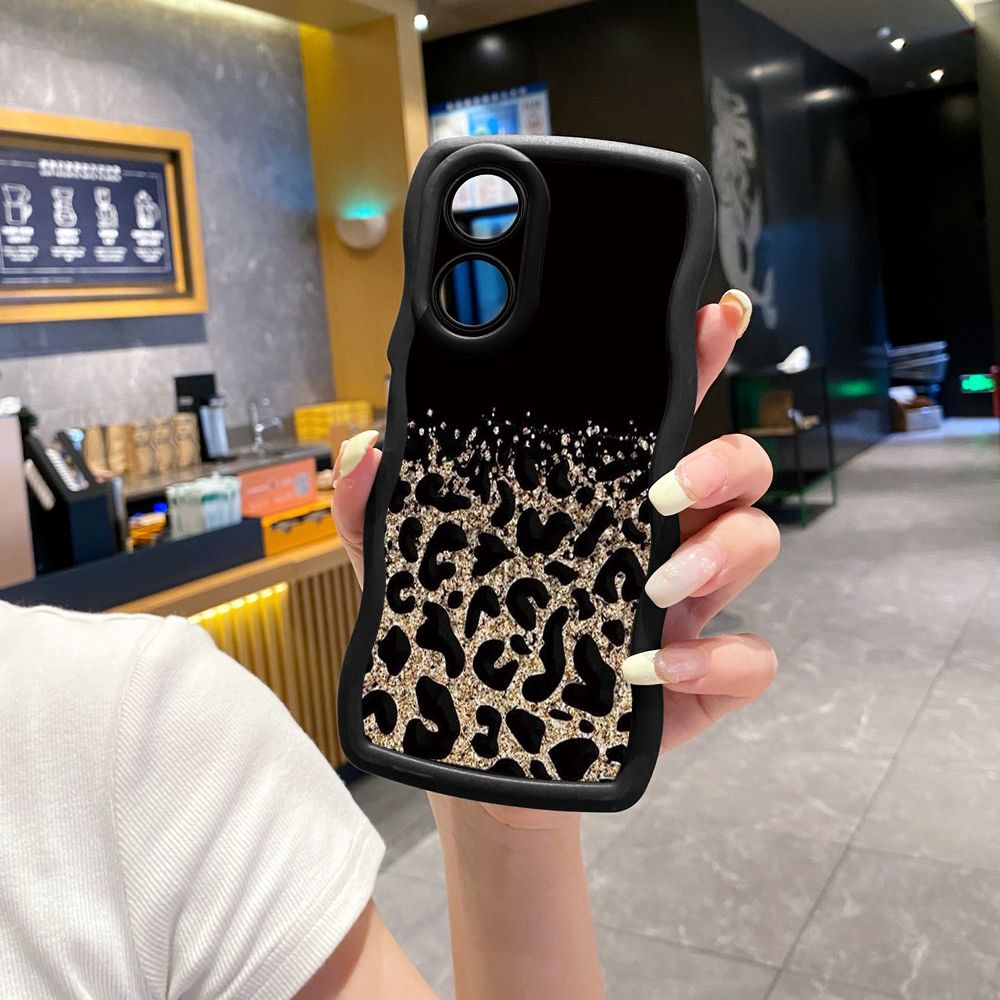 For OPPO A60 A18 A38 A17 A16 A57 A77 A59 A98 A78 A58 5G Gradient Pink Leopard Wave Frame Phone Case Anti Drop Cover