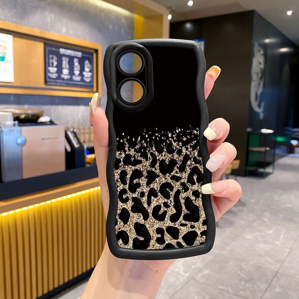 For OPPO A60 A18 A38 A17 A16 A57 A77 A59 A98 A78 A58 5G Gradient Pink Leopard Wave Frame Phone Case Anti Drop Cover