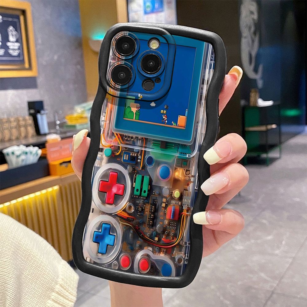 For iPhone 16 Pro Max 15 14 Plus 13 12 11 Pro Max Funny Game Console Wave Frame Phone Case Anti Drop Cover