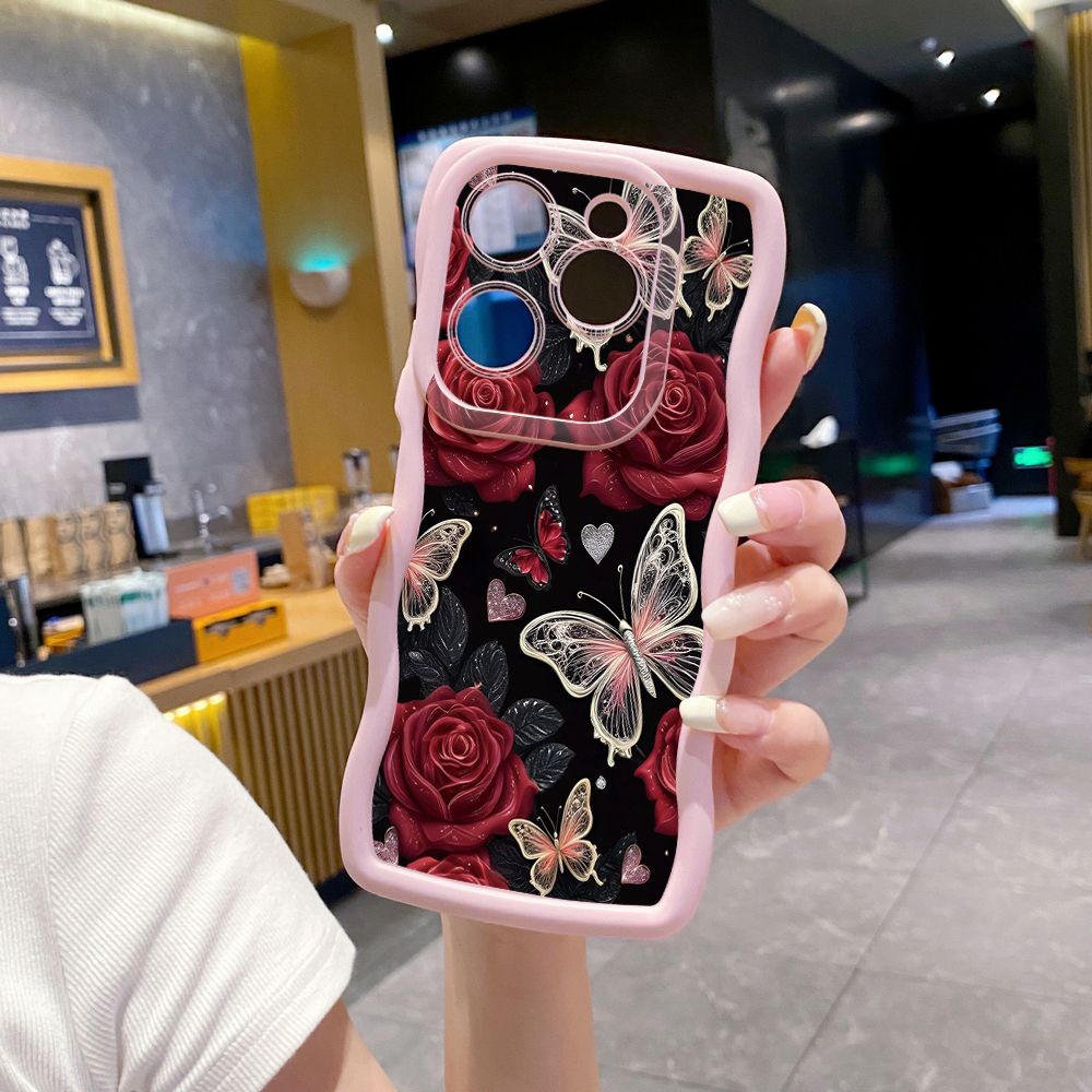 For Tecno Camon 19 Pro NEO 20 30 POP 6 GO 7 Spark GO 2023 8C 9 10 Pro 20C Jadeite Rose Butterfly Wave Frame Phone Case Anti Drop Cover