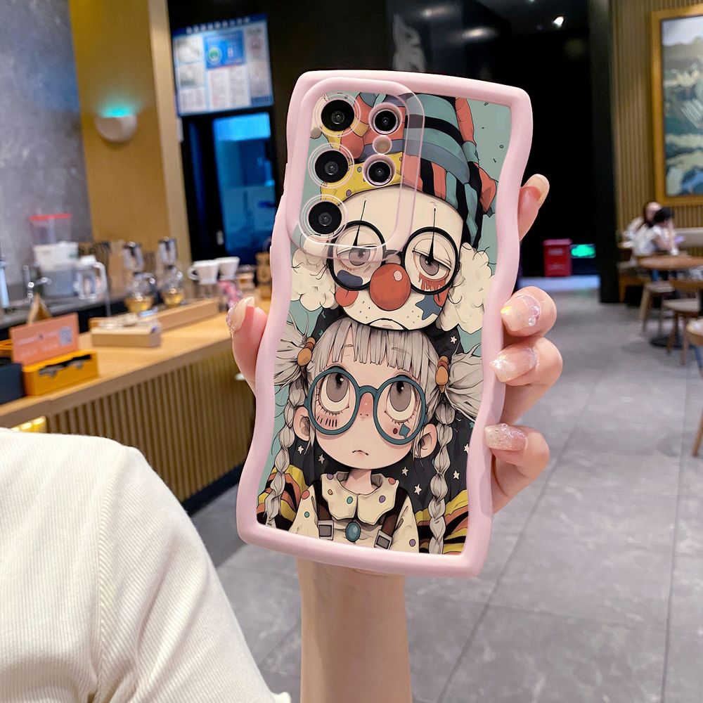 For Samsung Galaxy S24 S23 Ultra S22 Plus S21 FE S20 Cute Evil Clown Girl  Wave Frame Phone Case Anti Drop Cover