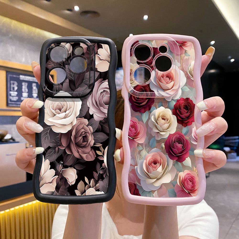 For Tecno Camon 19 Pro NEO 20 30 POP 6 GO 7 Spark GO 2023 8C 9 10 Pro 20C Coffee Pink Color Rose Wave Frame Phone Case Anti Drop Cover