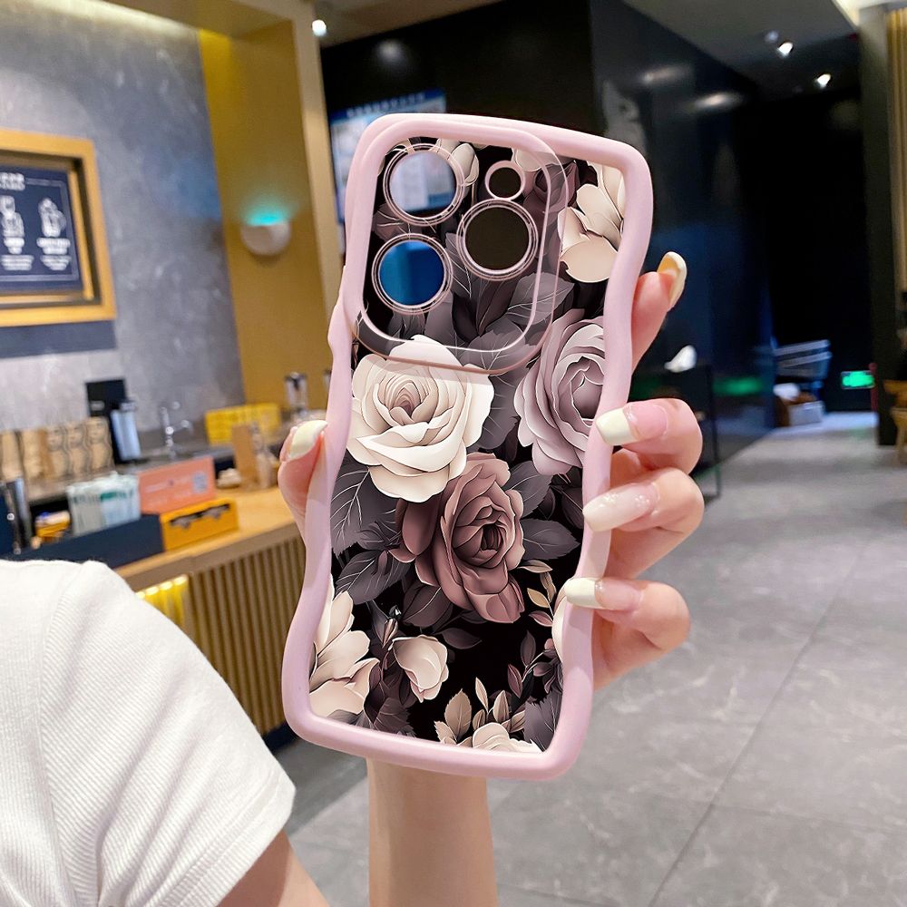 For Tecno Camon 19 Pro NEO 20 30 POP 6 GO 7 Spark GO 2023 8C 9 10 Pro 20C Coffee Pink Color Rose Wave Frame Phone Case Anti Drop Cover