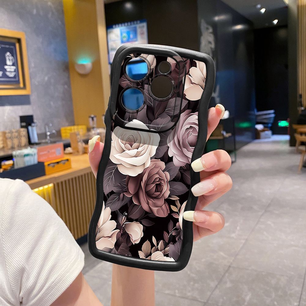 For Tecno Camon 19 Pro NEO 20 30 POP 6 GO 7 Spark GO 2023 8C 9 10 Pro 20C Coffee Pink Color Rose Wave Frame Phone Case Anti Drop Cover