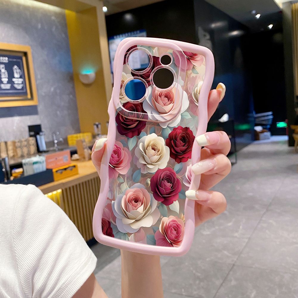 For Tecno Camon 19 Pro NEO 20 30 POP 6 GO 7 Spark GO 2023 8C 9 10 Pro 20C Coffee Pink Color Rose Wave Frame Phone Case Anti Drop Cover