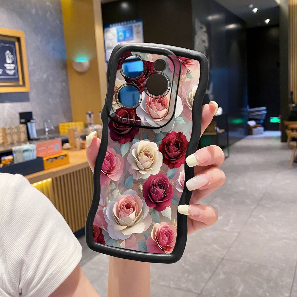 For Tecno Camon 19 Pro NEO 20 30 POP 6 GO 7 Spark GO 2023 8C 9 10 Pro 20C Coffee Pink Color Rose Wave Frame Phone Case Anti Drop Cover