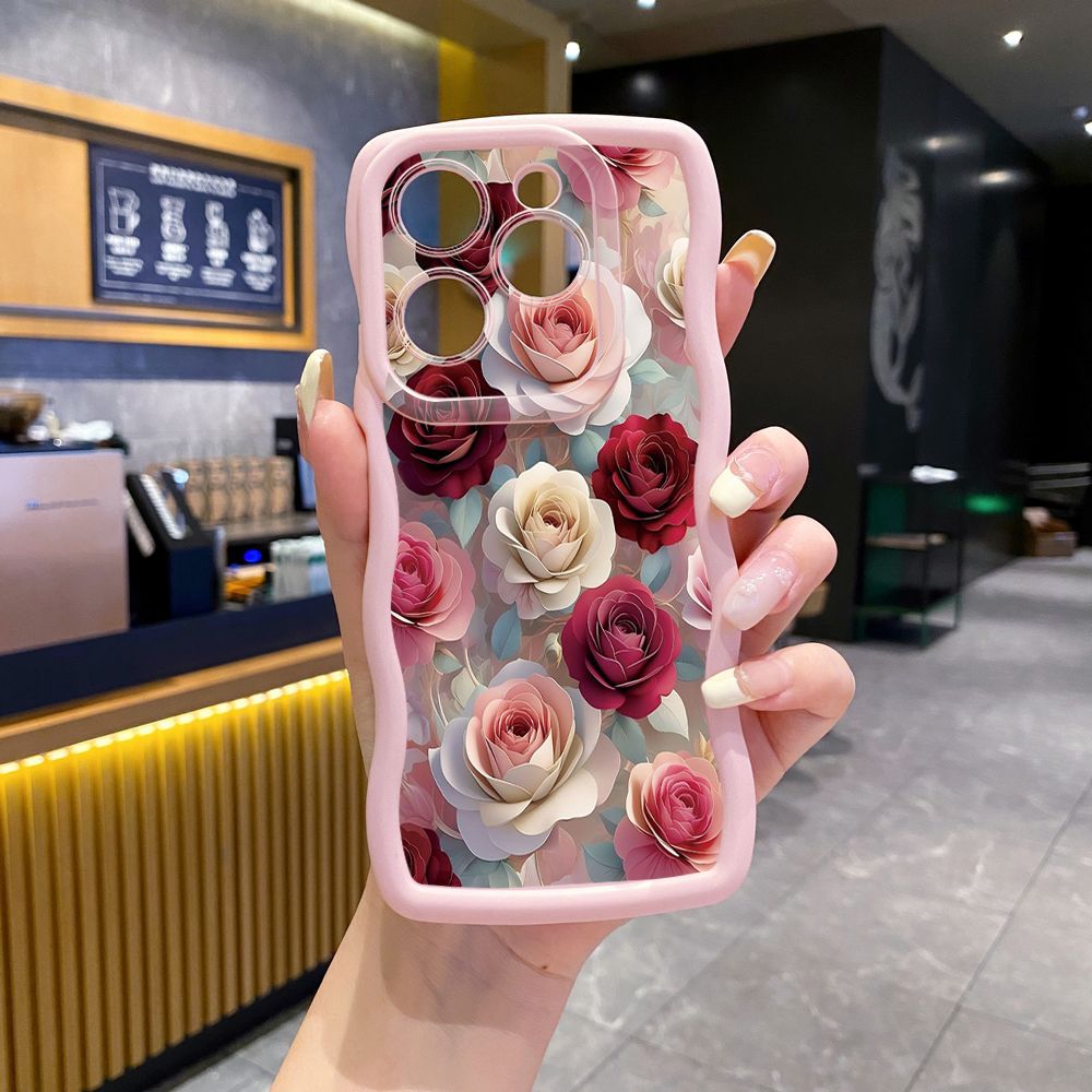 For Tecno Camon 19 Pro NEO 20 30 POP 6 GO 7 Spark GO 2023 8C 9 10 Pro 20C Coffee Pink Color Rose Wave Frame Phone Case Anti Drop Cover
