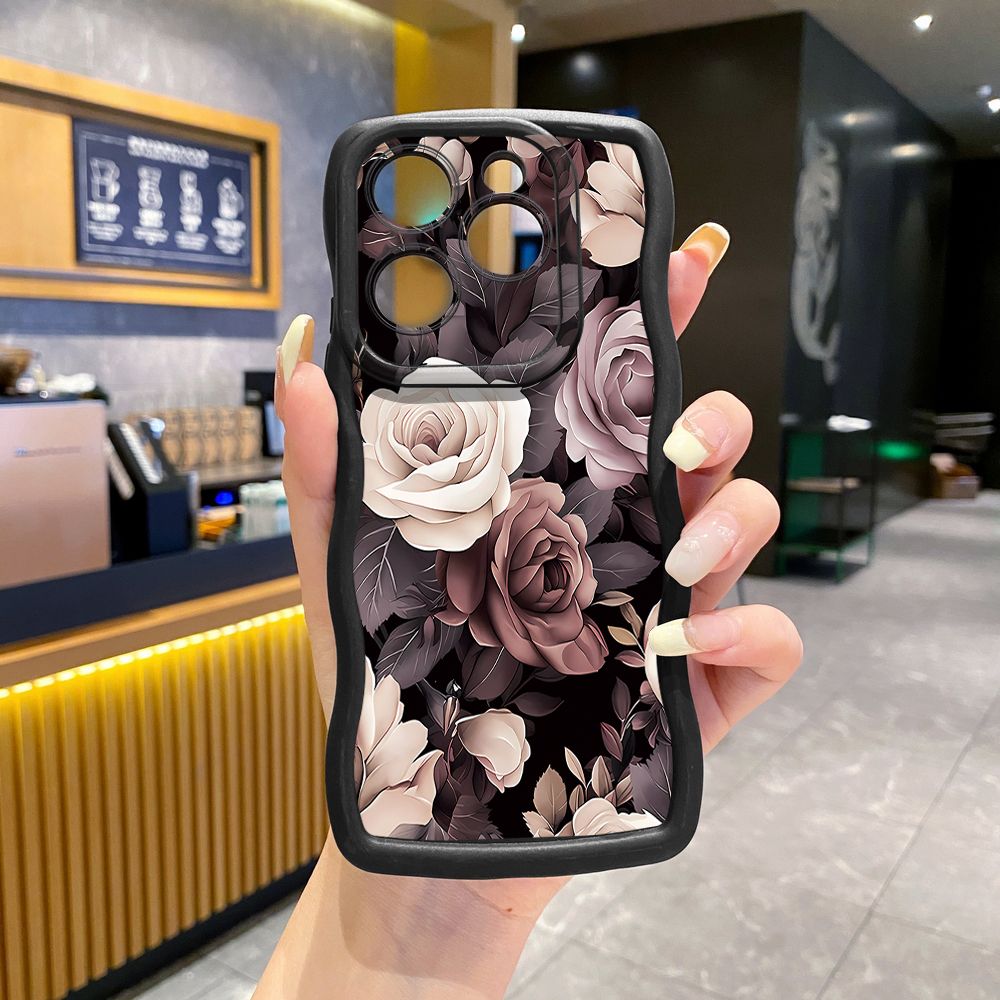 For Tecno Camon 19 Pro NEO 20 30 POP 6 GO 7 Spark GO 2023 8C 9 10 Pro 20C Coffee Pink Color Rose Wave Frame Phone Case Anti Drop Cover