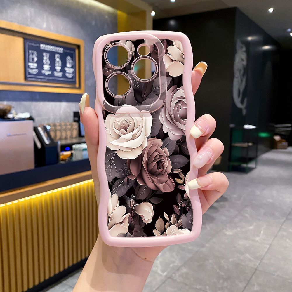 For Tecno Camon 19 Pro NEO 20 30 POP 6 GO 7 Spark GO 2023 8C 9 10 Pro 20C Coffee Pink Color Rose Wave Frame Phone Case Anti Drop Cover