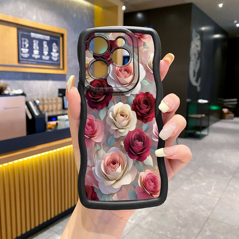 For Tecno Camon 19 Pro NEO 20 30 POP 6 GO 7 Spark GO 2023 8C 9 10 Pro 20C Coffee Pink Color Rose Wave Frame Phone Case Anti Drop Cover