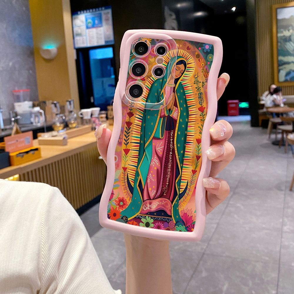 For Samsung Galaxy S24 S23 Ultra S22 Plus S21 FE S20 Girl Prayer Wave Frame Phone Case Anti Drop Cover