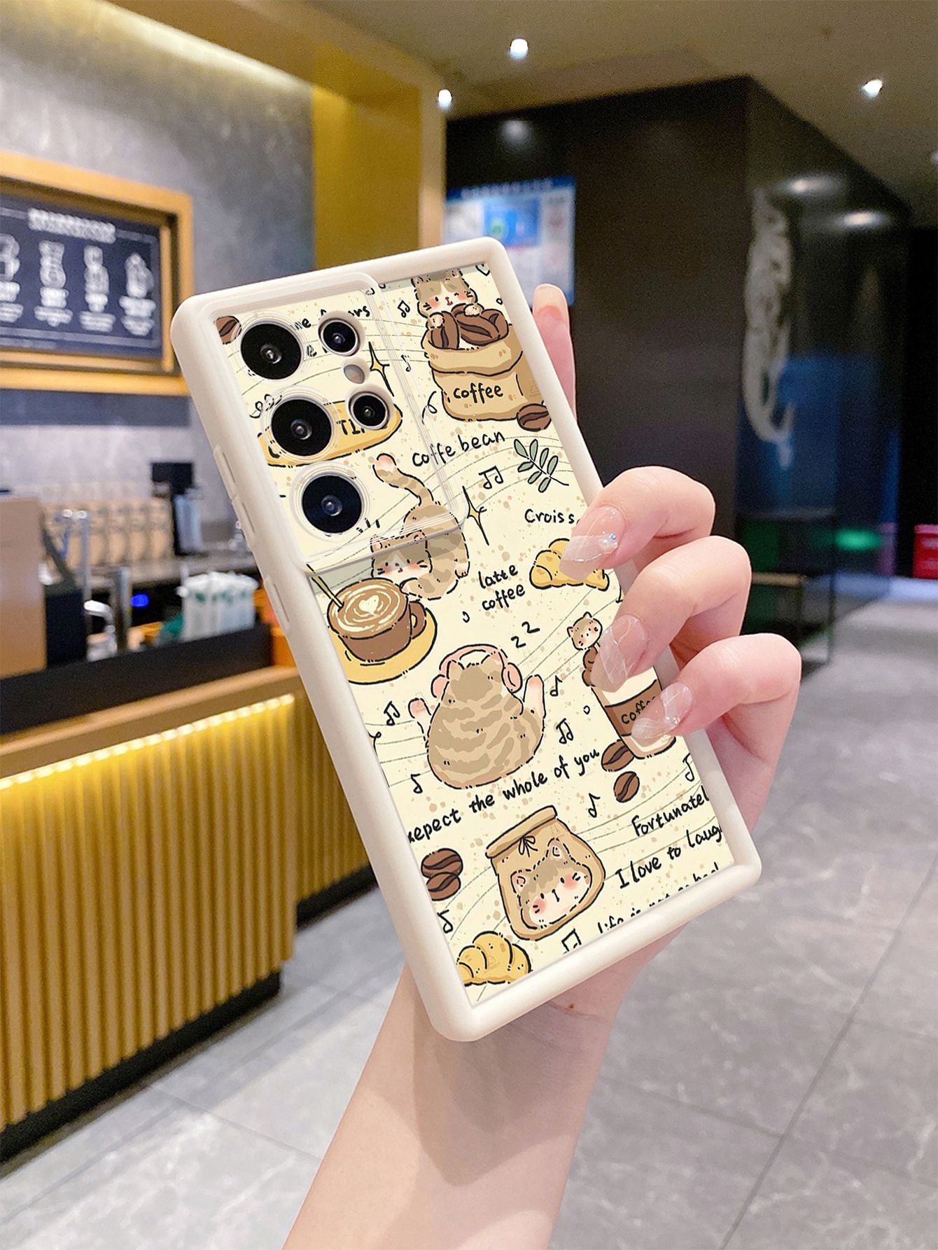 for Samsung Galaxy S24 S23 Ultra S22 Plus S21 FE S20 Cute Coffee Cat Full Protective Phone Case Anti Drop Cover