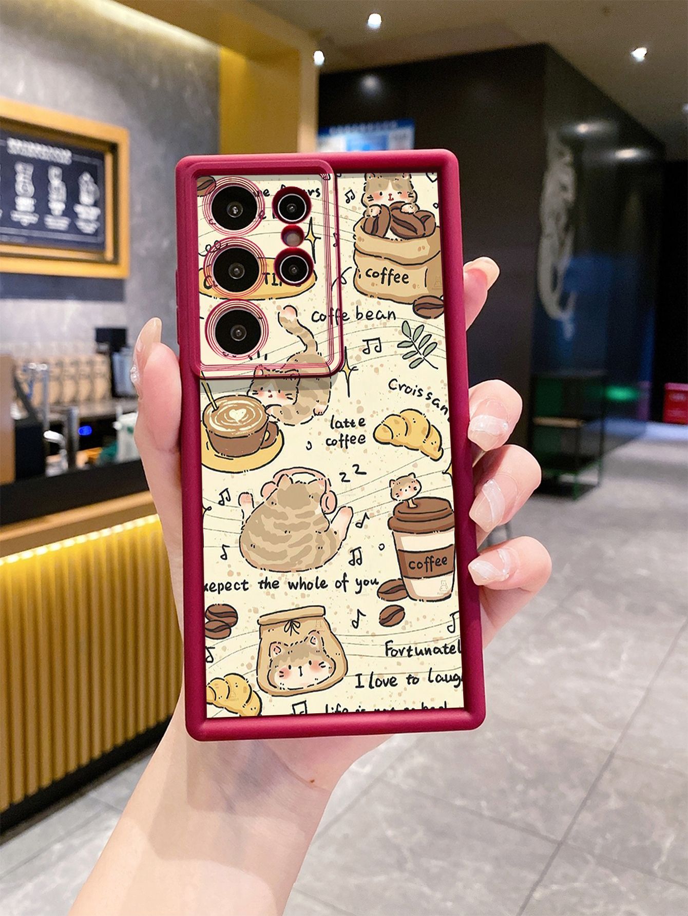 for Samsung Galaxy S24 S23 Ultra S22 Plus S21 FE S20 Cute Coffee Cat Full Protective Phone Case Anti Drop Cover