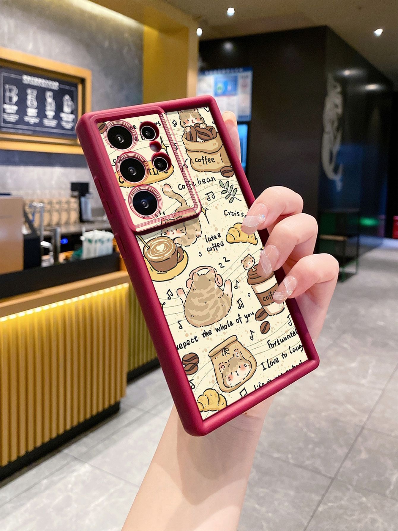 for Samsung Galaxy S24 S23 Ultra S22 Plus S21 FE S20 Cute Coffee Cat Full Protective Phone Case Anti Drop Cover