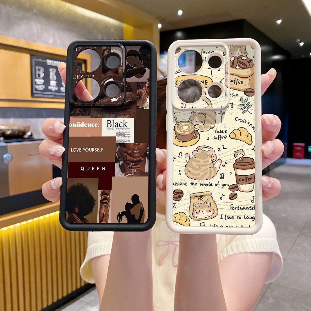 for Xiaomi Redmi Note 13 Pro 5G 12S 4G 12 Turbo 11S 13C 12C Cute Coffee Cat Full Protective Phone Case Anti Drop Cover