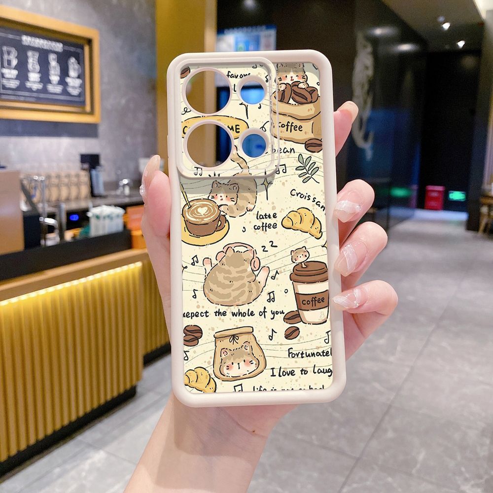 for Xiaomi Redmi Note 13 Pro 5G 12S 4G 12 Turbo 11S 13C 12C Cute Coffee Cat Full Protective Phone Case Anti Drop Cover