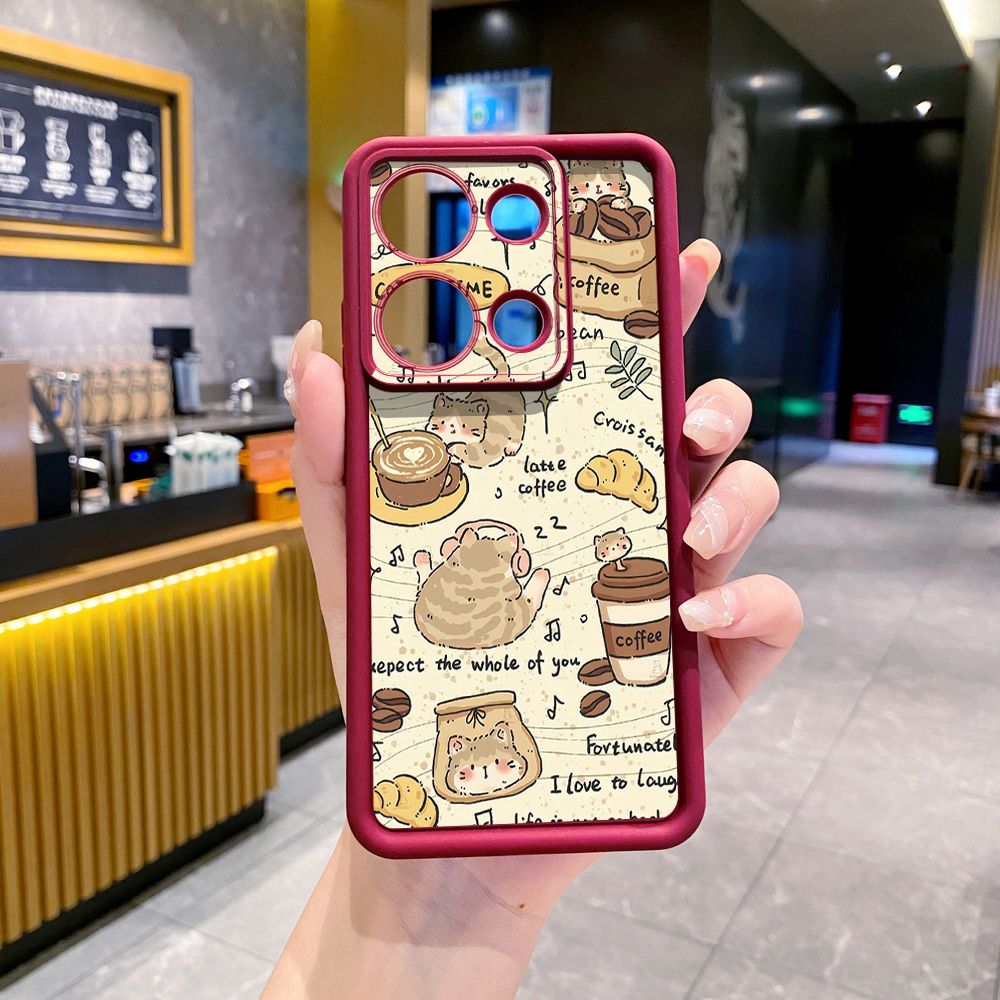 for Xiaomi Redmi Note 13 Pro 5G 12S 4G 12 Turbo 11S 13C 12C Cute Coffee Cat Full Protective Phone Case Anti Drop Cover