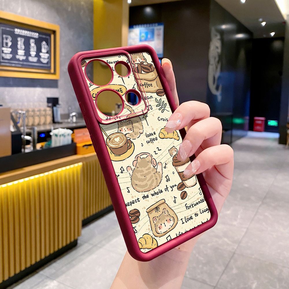 for Xiaomi Redmi Note 13 Pro 5G 12S 4G 12 Turbo 11S 13C 12C Cute Coffee Cat Full Protective Phone Case Anti Drop Cover