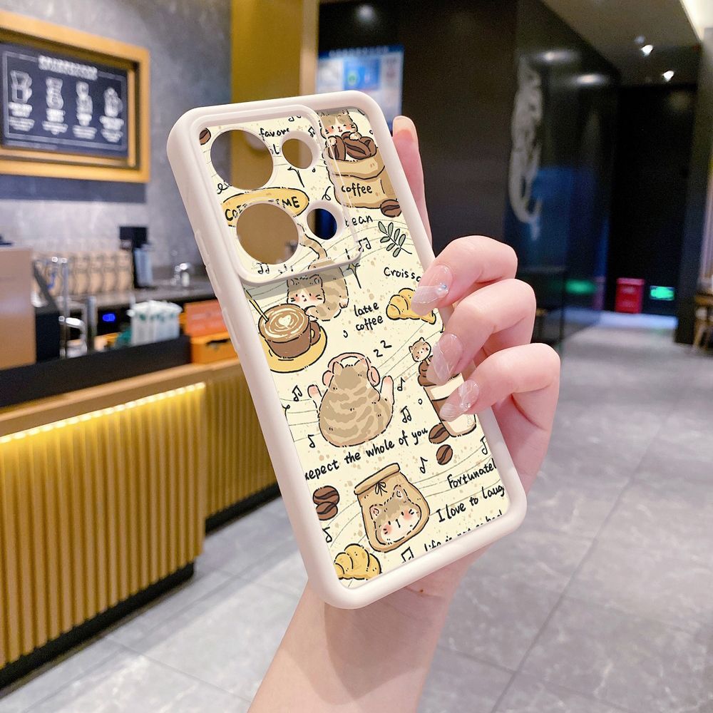 for Xiaomi Redmi Note 13 Pro 5G 12S 4G 12 Turbo 11S 13C 12C Cute Coffee Cat Full Protective Phone Case Anti Drop Cover